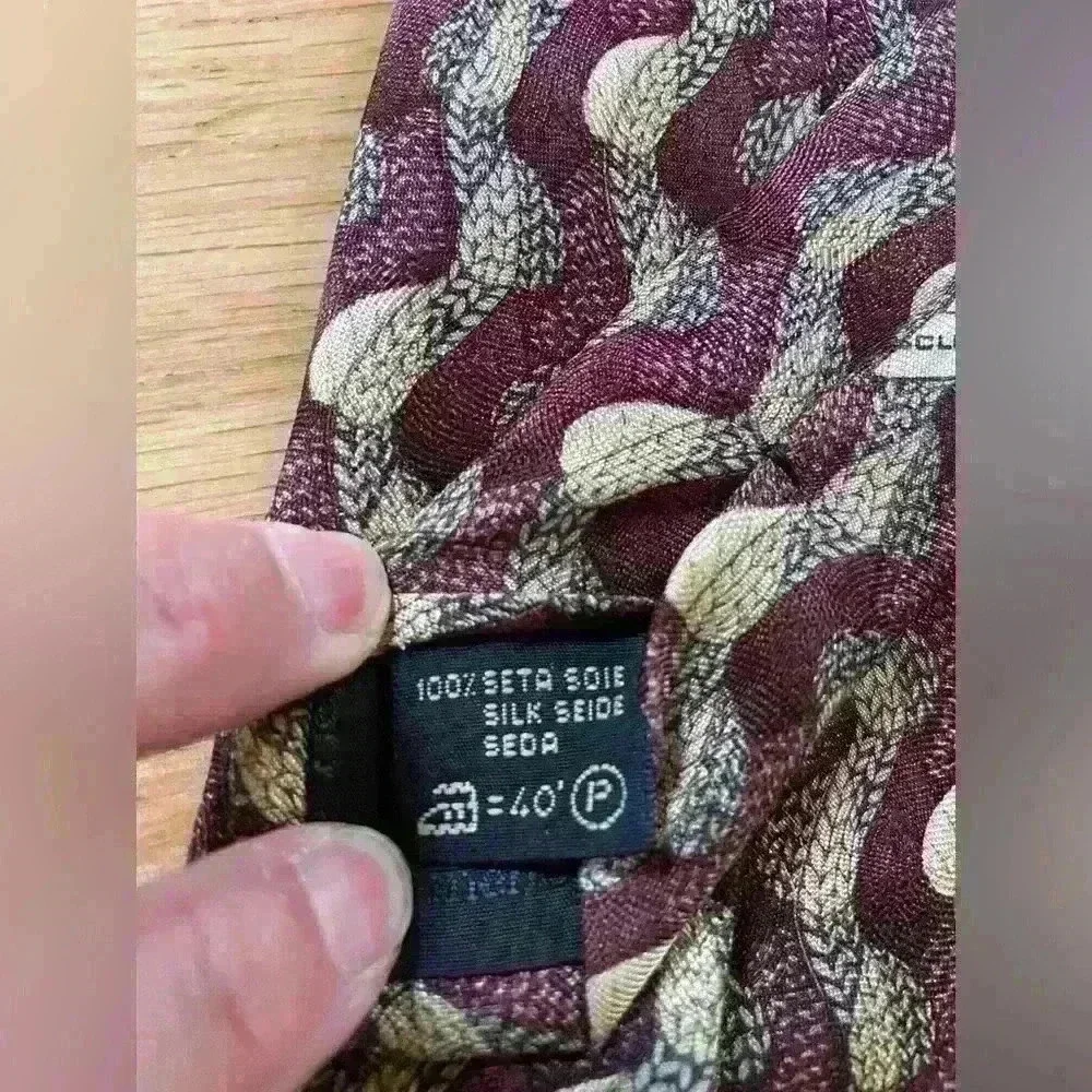 Ermenegildo Zegna Men's Silk Necktie Purple/Tan Abstract Geometric Made In Italy
